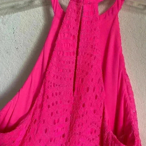Lilly Pulitzer Quinn Halter Hot Pink Textured Knotty Lace Feminine Swing Dress S - Picture 9 of 11